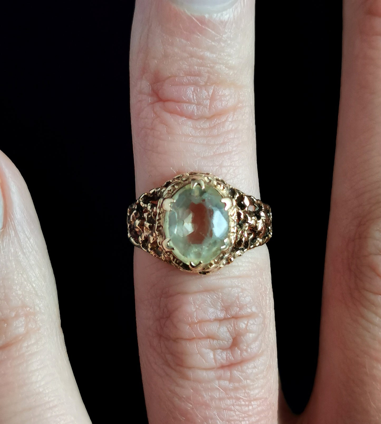 Vintage Brutalist Citrine cocktail ring, 9ct gold, c1970s