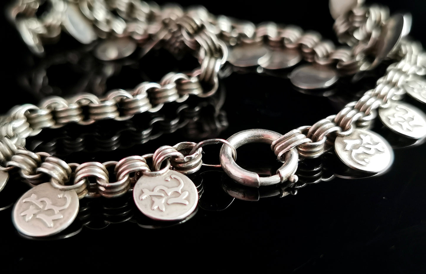 Antique Victorian silver collar necklace, coin fringe