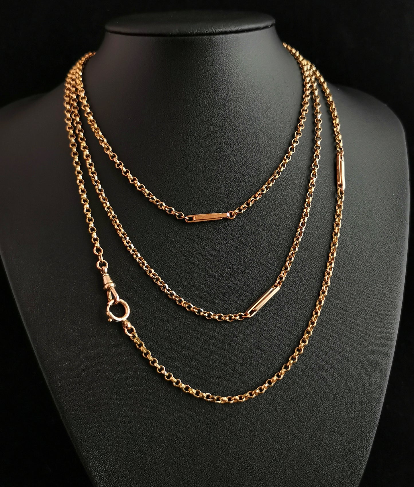 Victorian fancy link longuard chain, muff chain necklace, gold plated