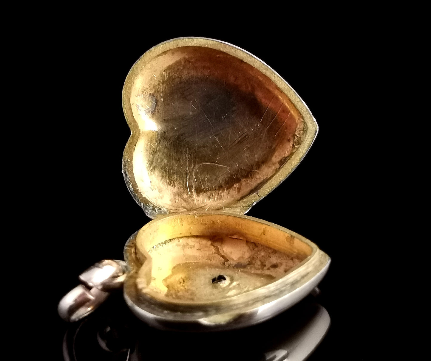 Antique Edwardian heart locket pendant, gold plated, paste