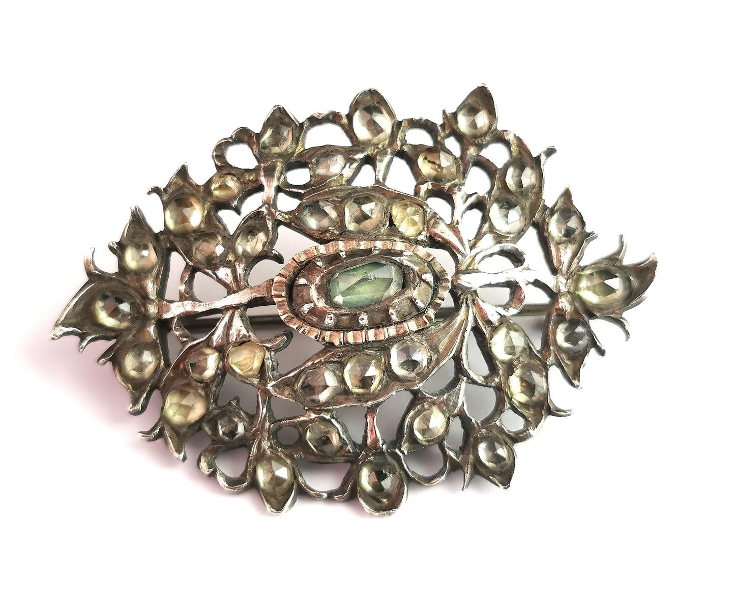 Antique Georgian paste spray brooch, silver, 18th century
