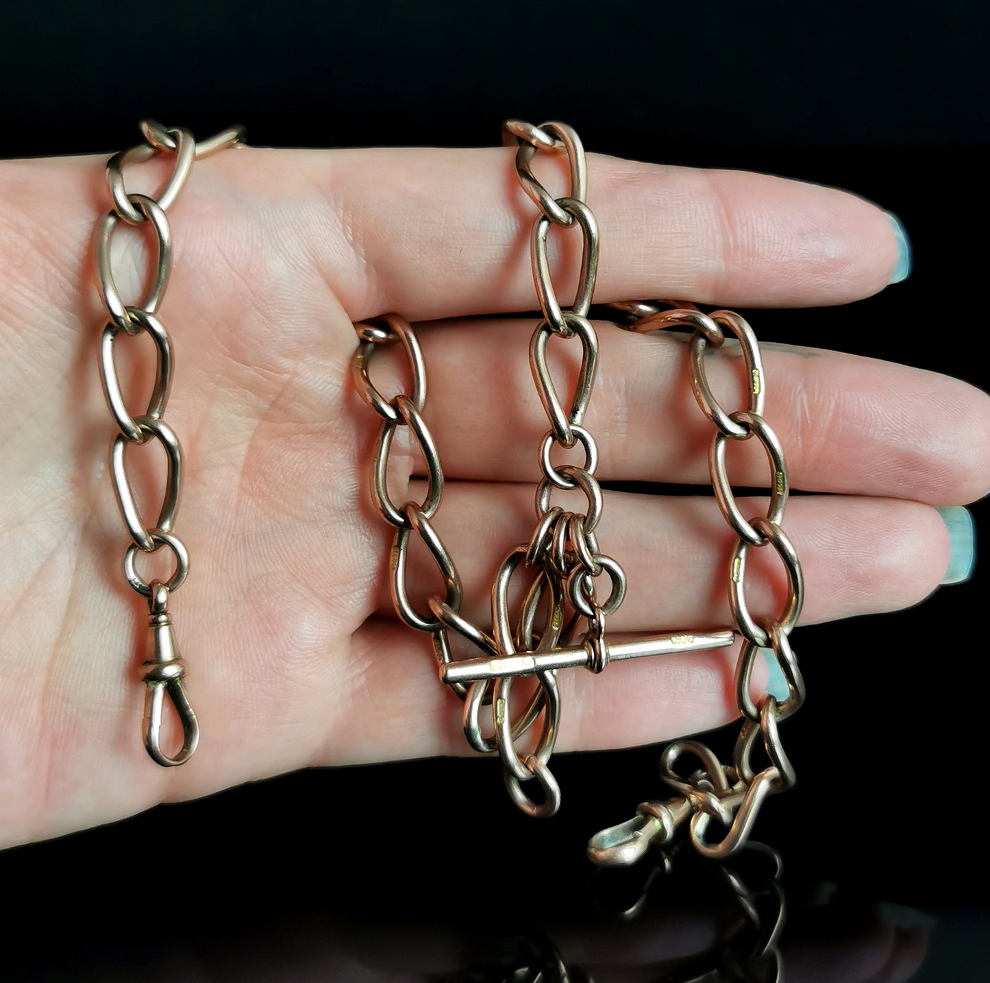 Antique 9ct Rose gold Albert chain, watch chain necklace, Victorian