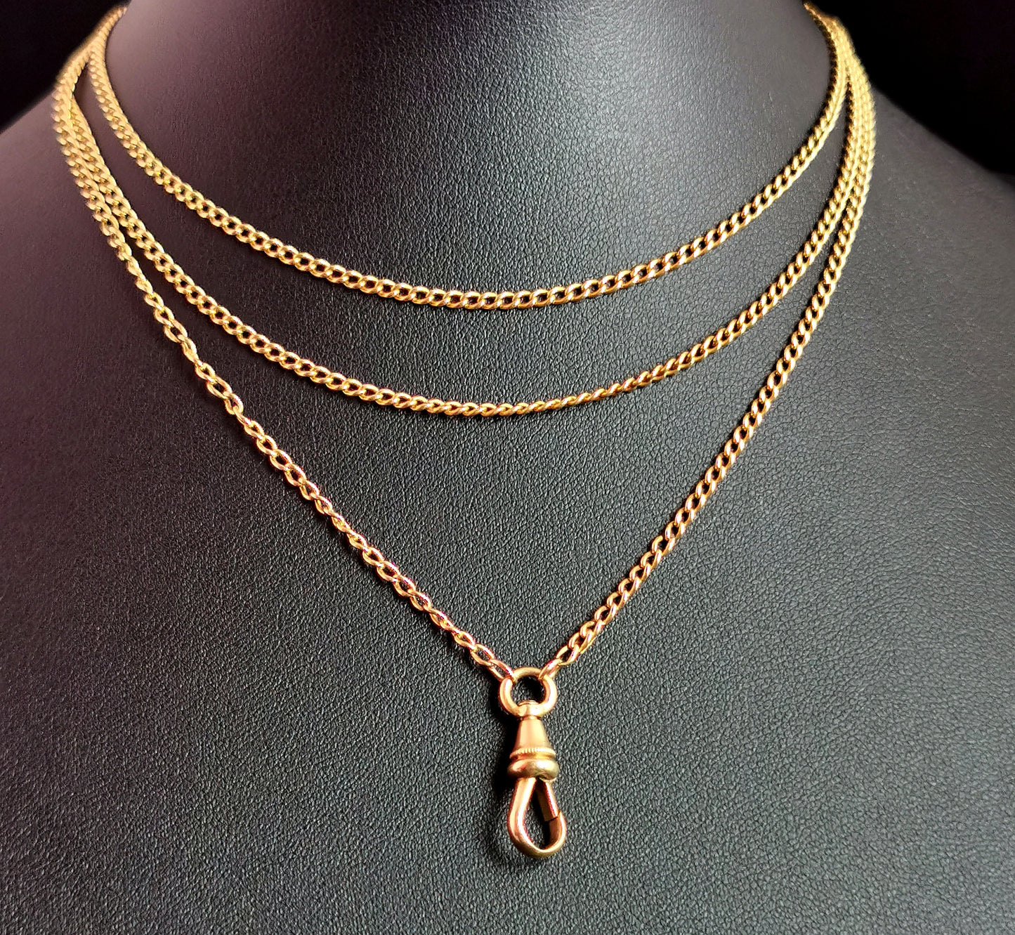 Antique 18ct yellow gold longuard chain necklace, Victorian