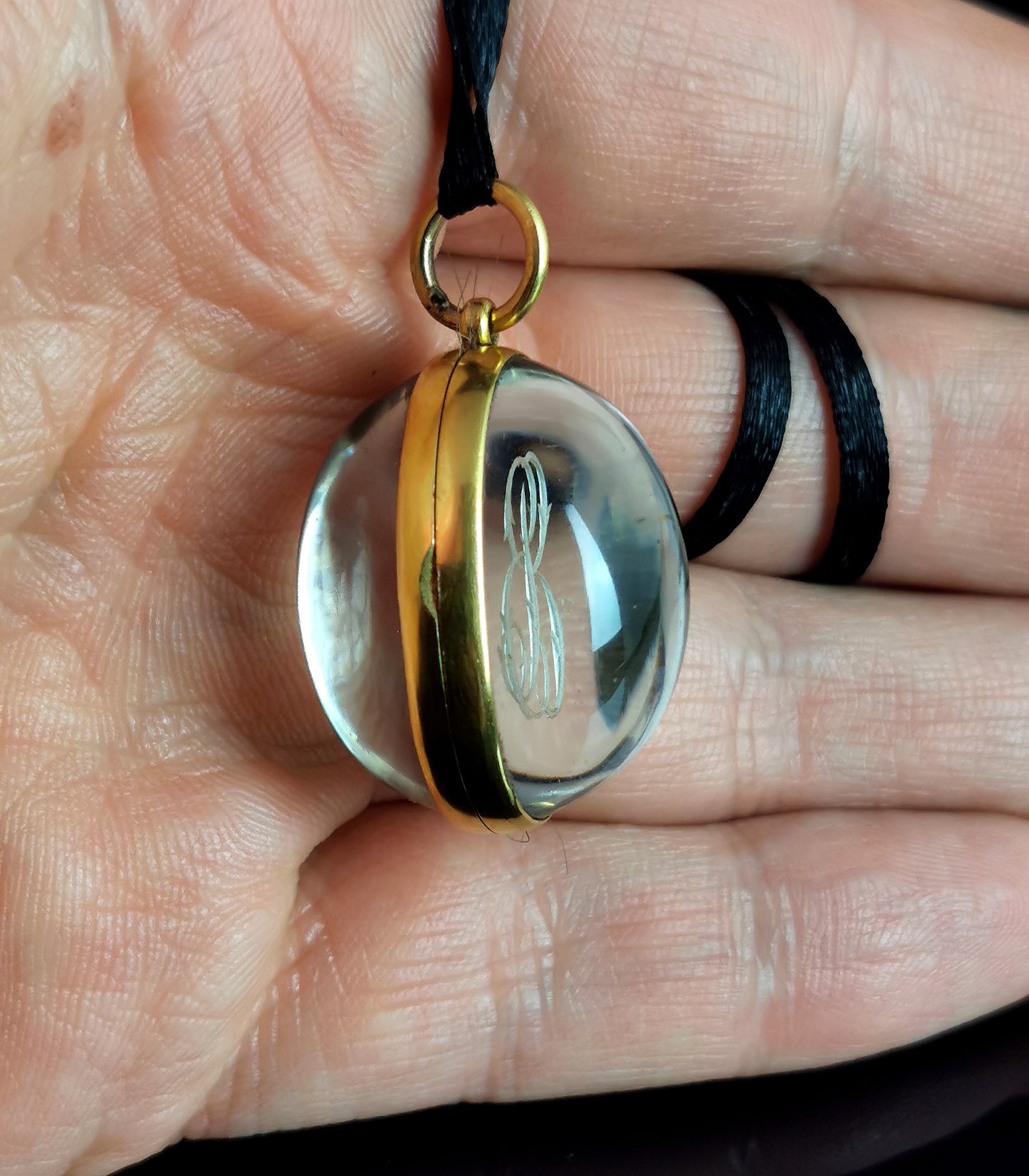 Important Antique Mourning locket, Rock crystal, 15ct gold, Lord Byron