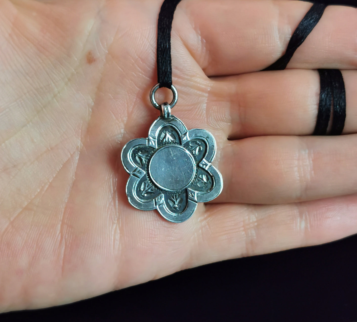 Antique sterling silver Flower shaped fob pendant
