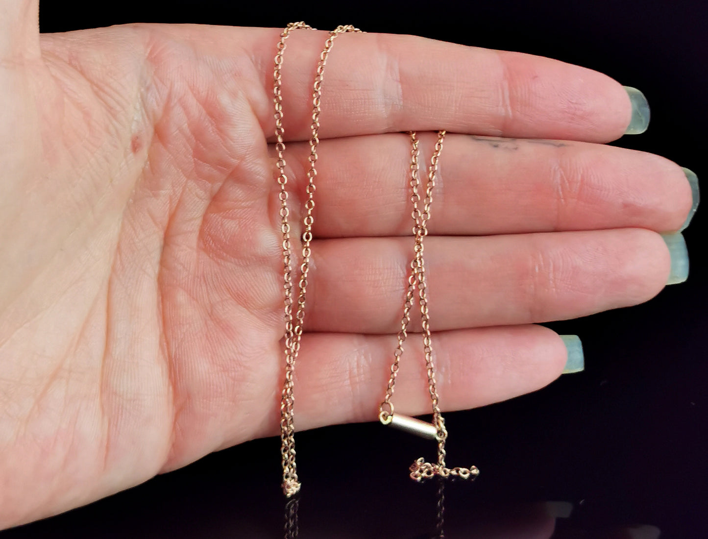 Antique 9ct Rose gold trace link chain necklace, Edwardian