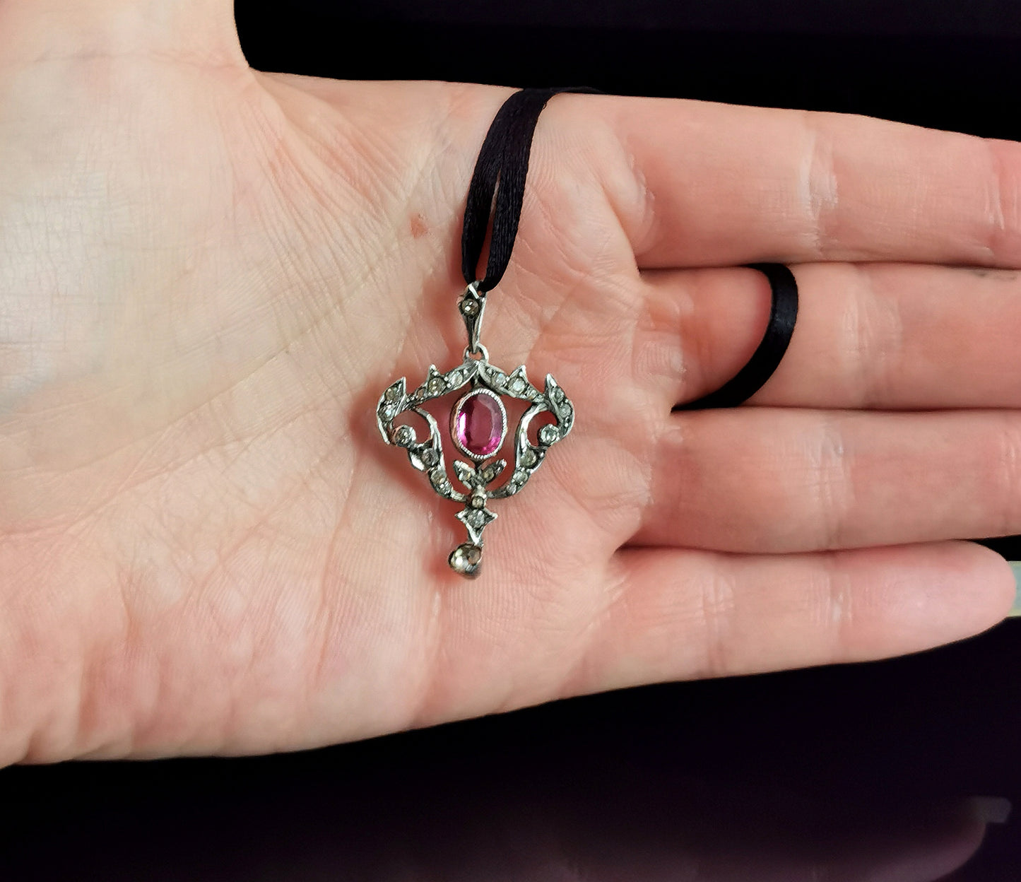 Antique Belle Epoque paste drop pendant, 800 silver