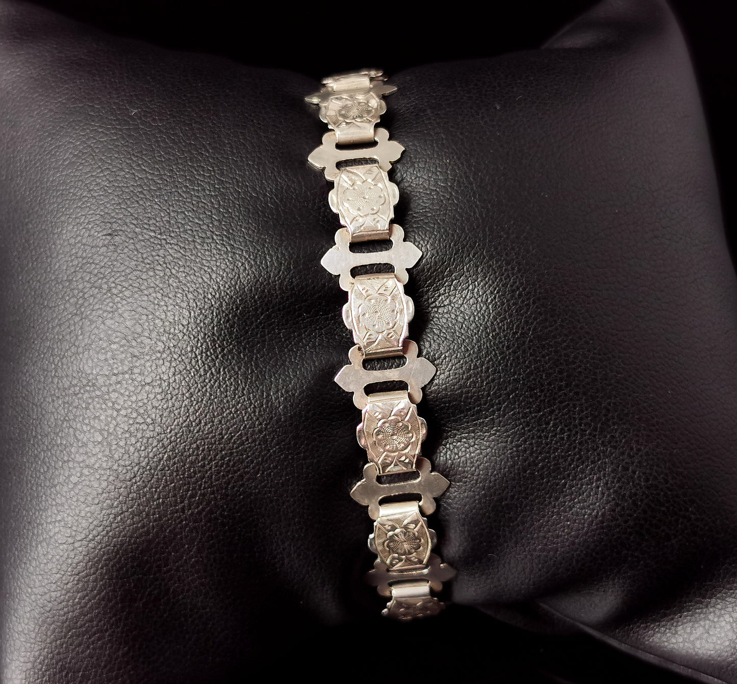 Antique Victorian silver book chain bracelet, floral