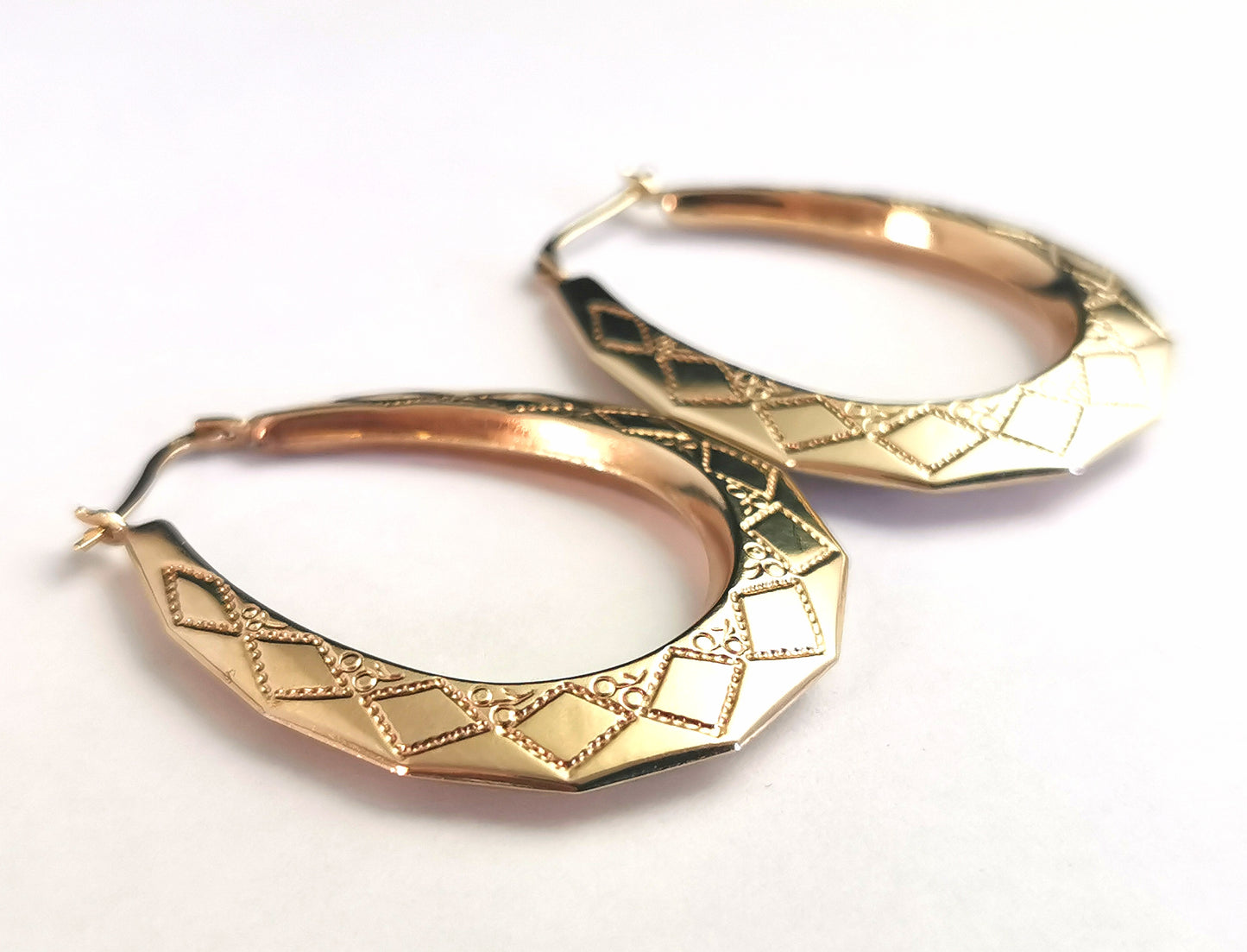 Vintage 9ct yellow gold hoop earrings, 90s, Large creole hoops