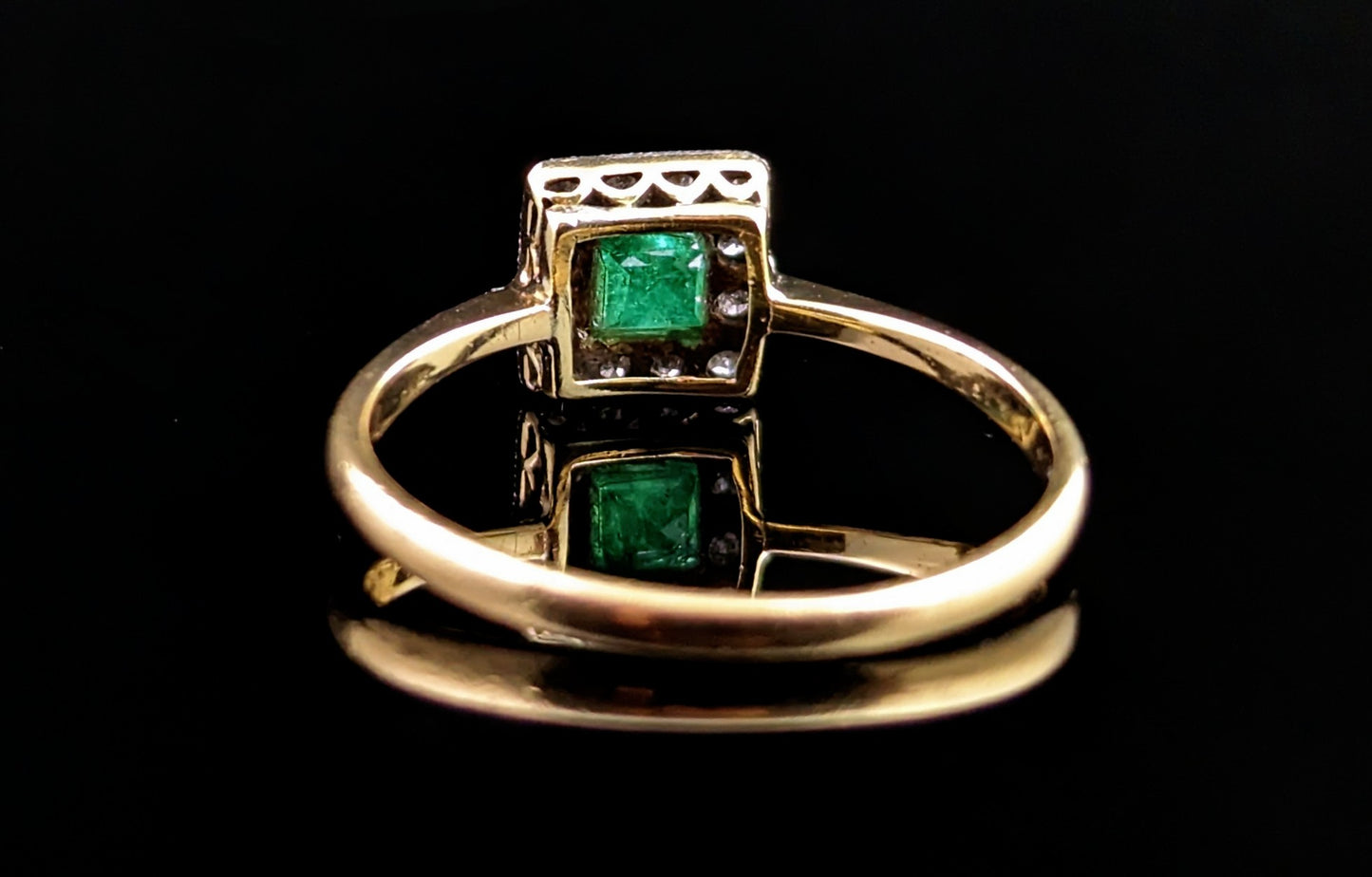 Vintage Art Deco Emerald and Diamond ring, 18ct gold and Platinum