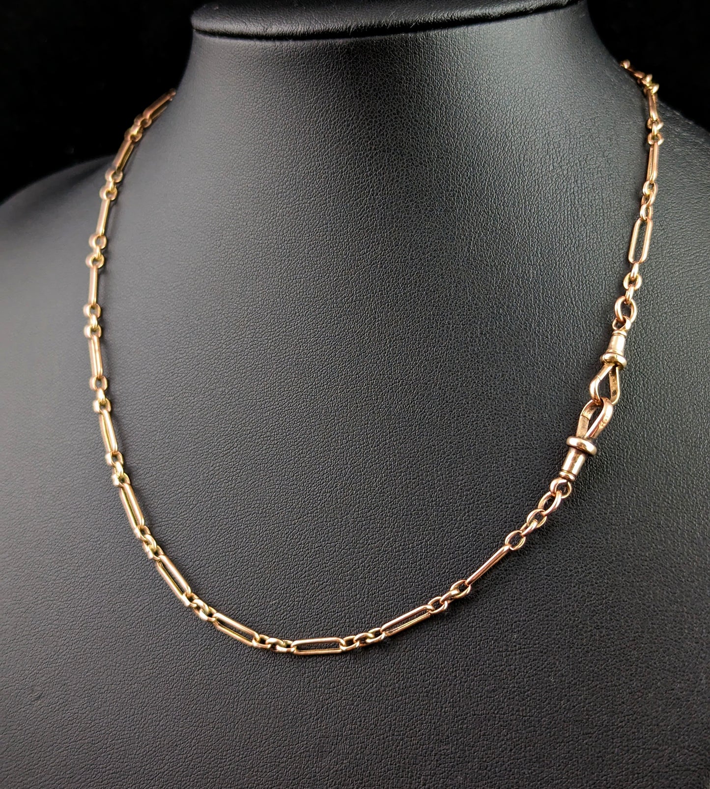 Antique 9ct Rose gold Albert chain, necklace, trombone link