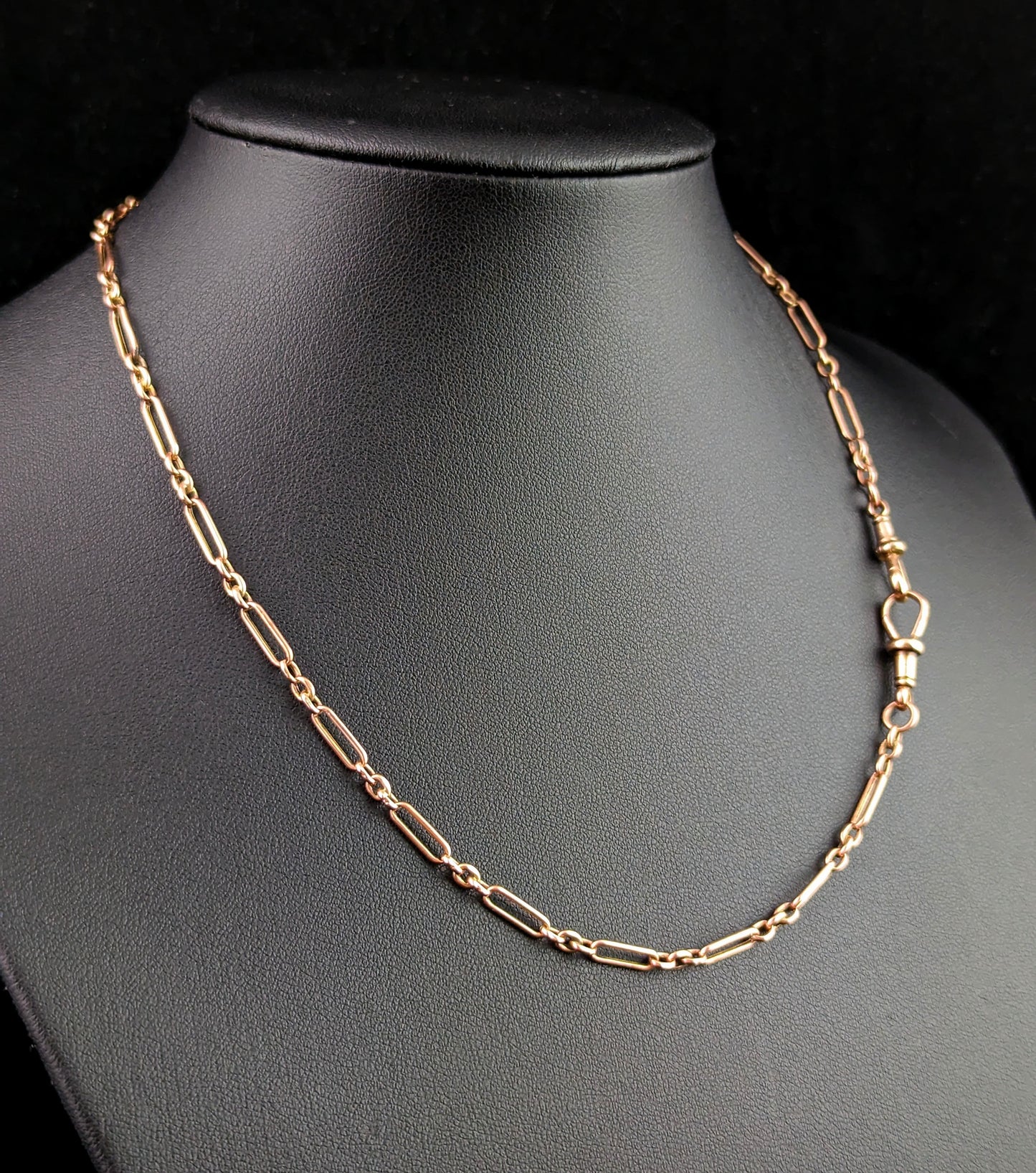 Antique 9ct Rose gold Albert chain, necklace, trombone link