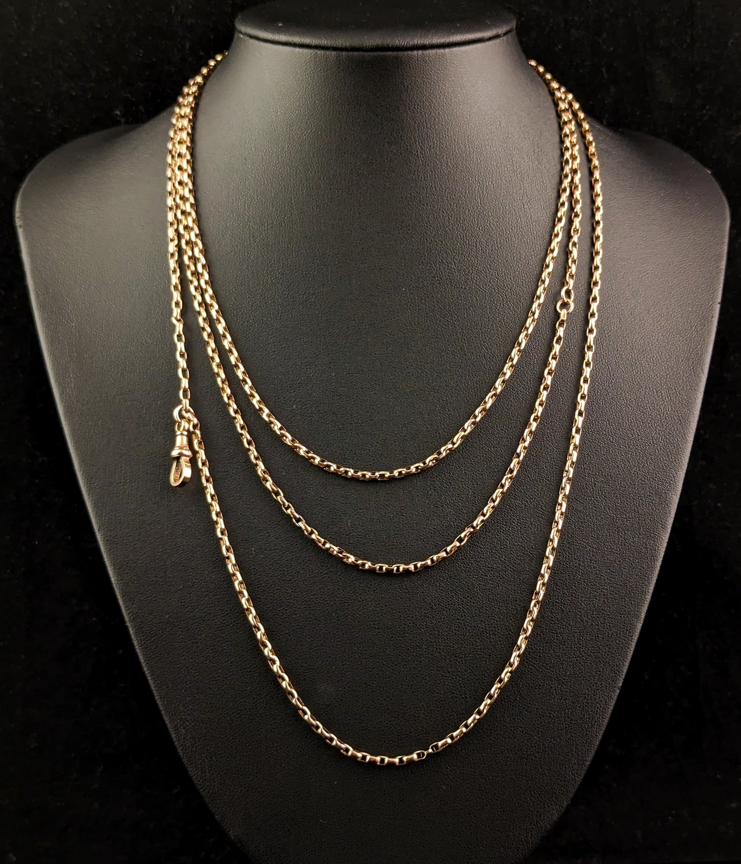 Antique 9ct gold longuard chain necklace, muff chain, Victorian