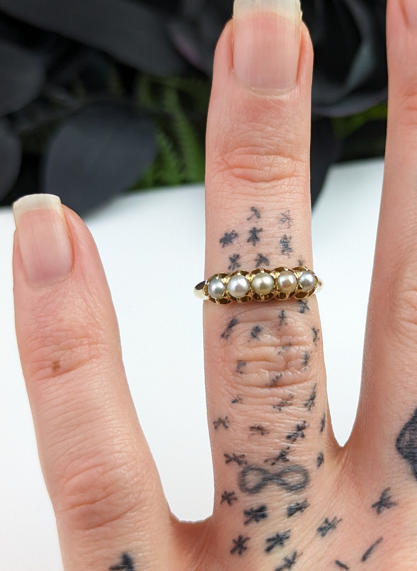 Antique Pearl Half Hoop ring, 18ct gold, Edwardian