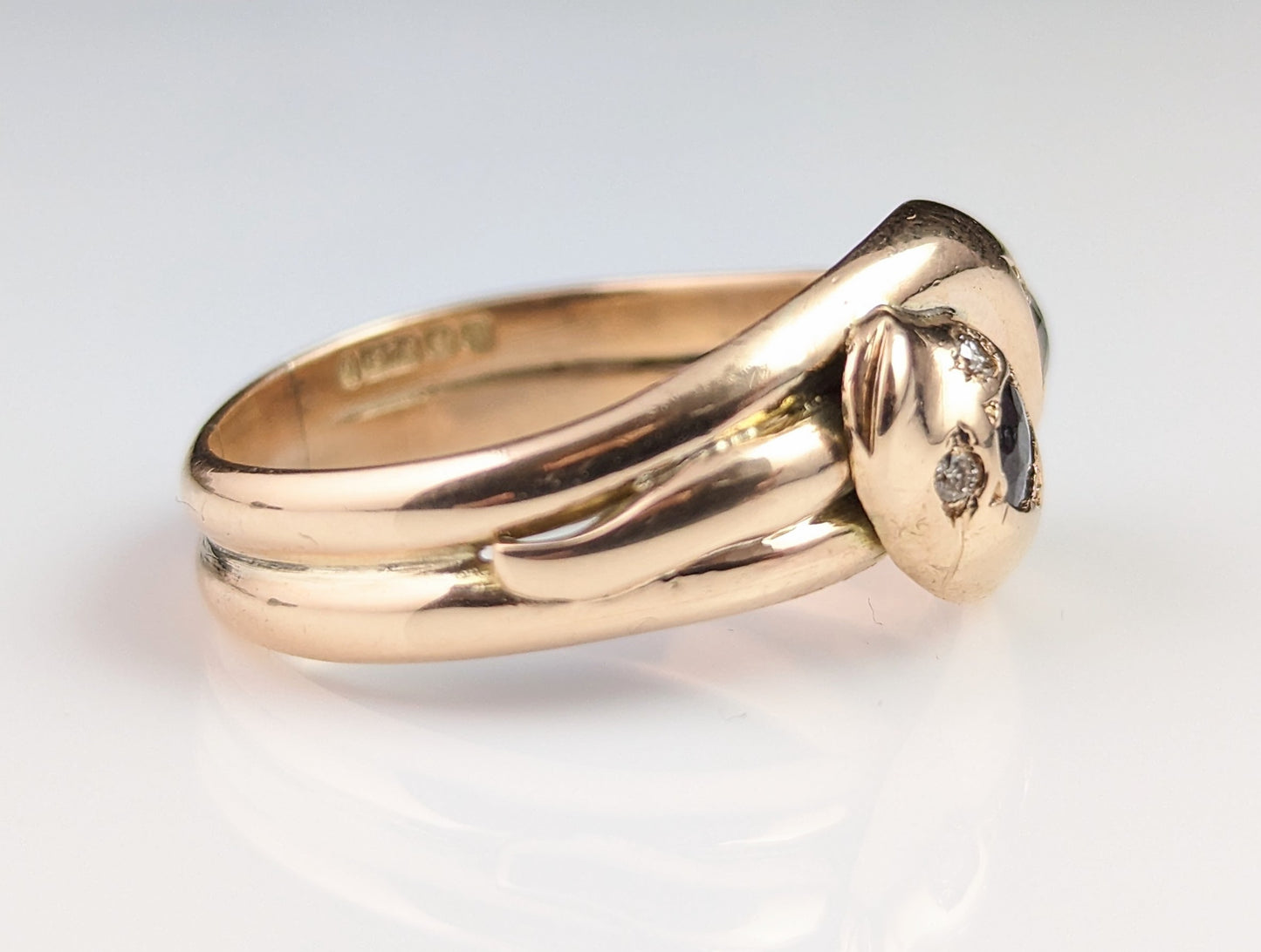 Vintage Art Deco snake ring, Garnet and Diamond, 9ct gold