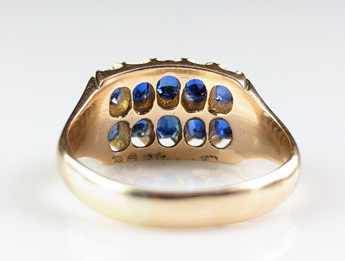 Antique Sapphire double row ring, 9ct gold, Victorian