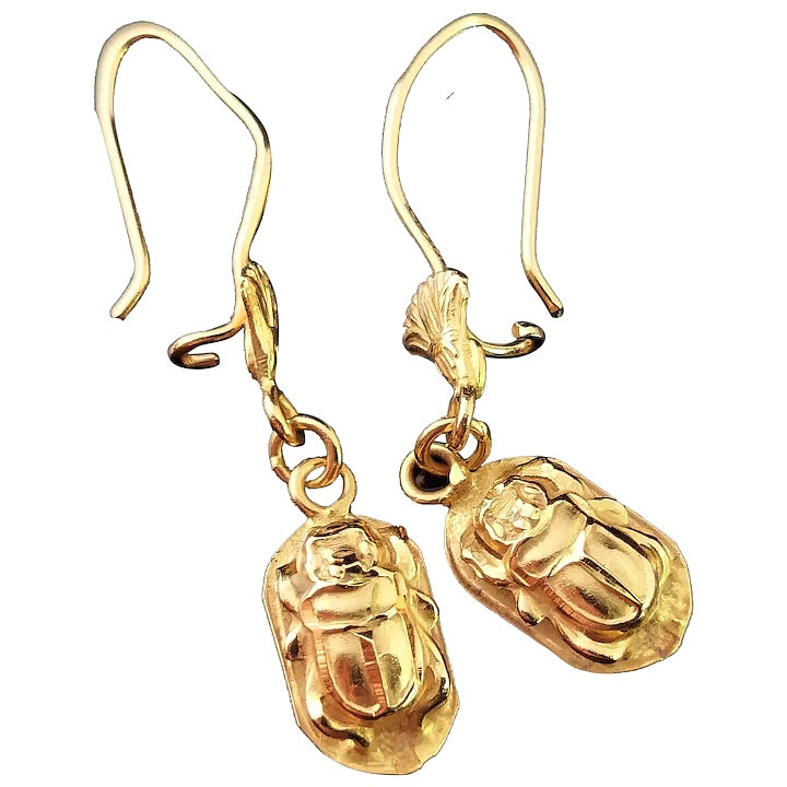 Vintage 18ct gold scarab beetle earrings, Egyptian – StolenAttic