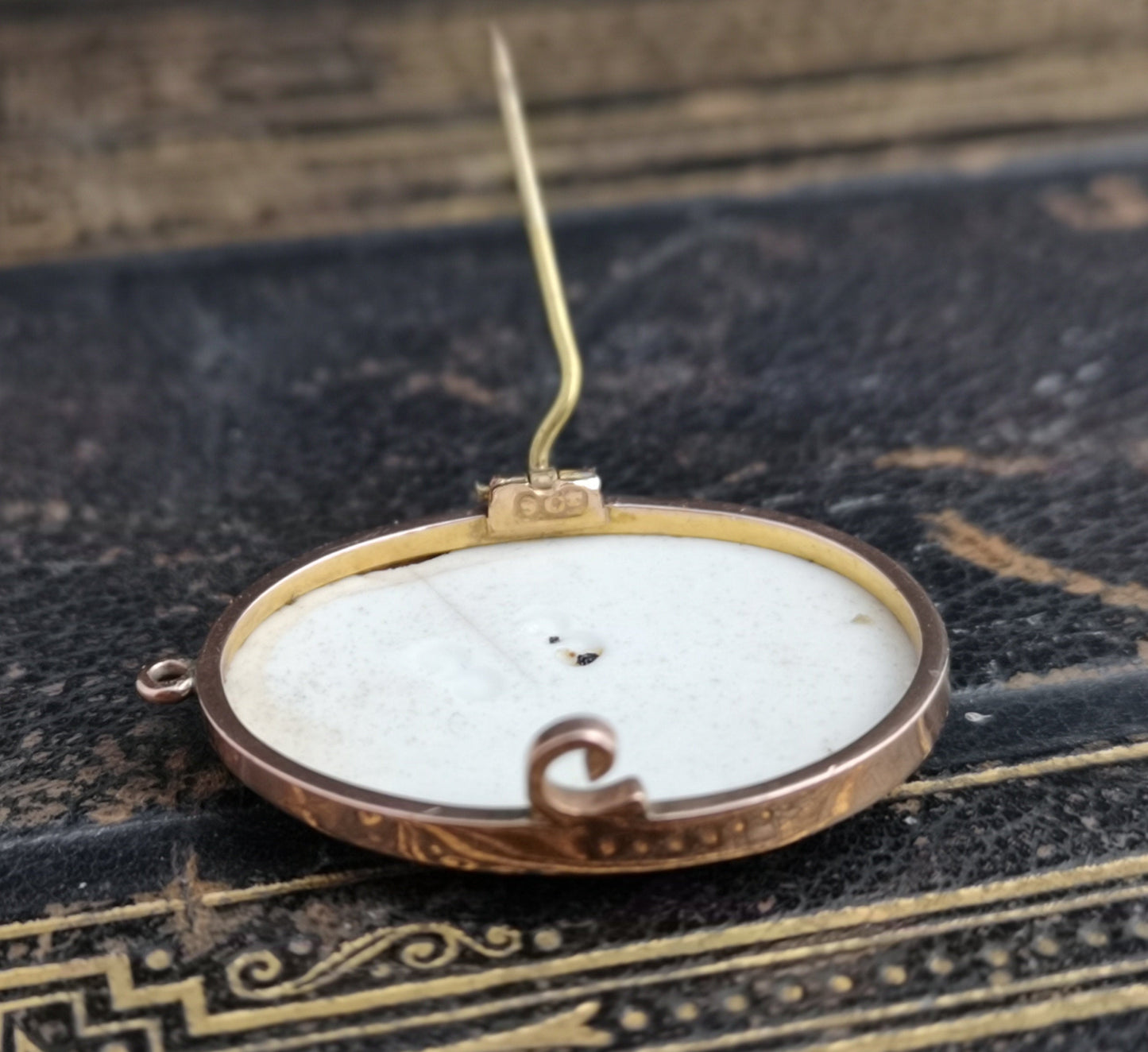 Antique gold portrait brooch, maiden and dove, Pendant