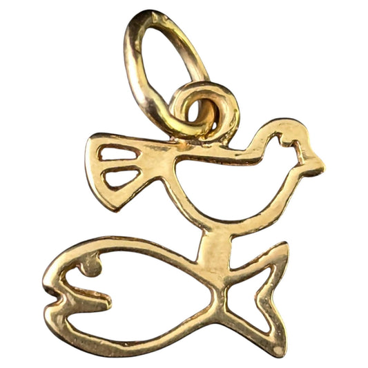 Vintage 9ct gold Fish and Bird charm, Dainty pendant