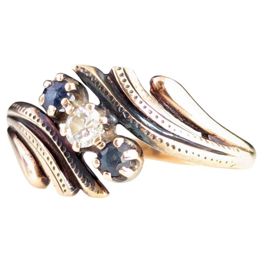 Vintage Art Deco Sapphire and Diamond fan ring, 9ct gold