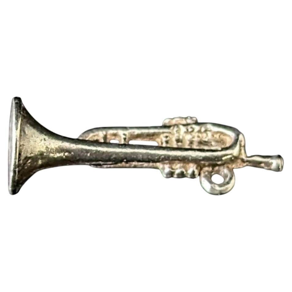 Vintage sterling silver trumpet charm, Dainty pendant, music themed