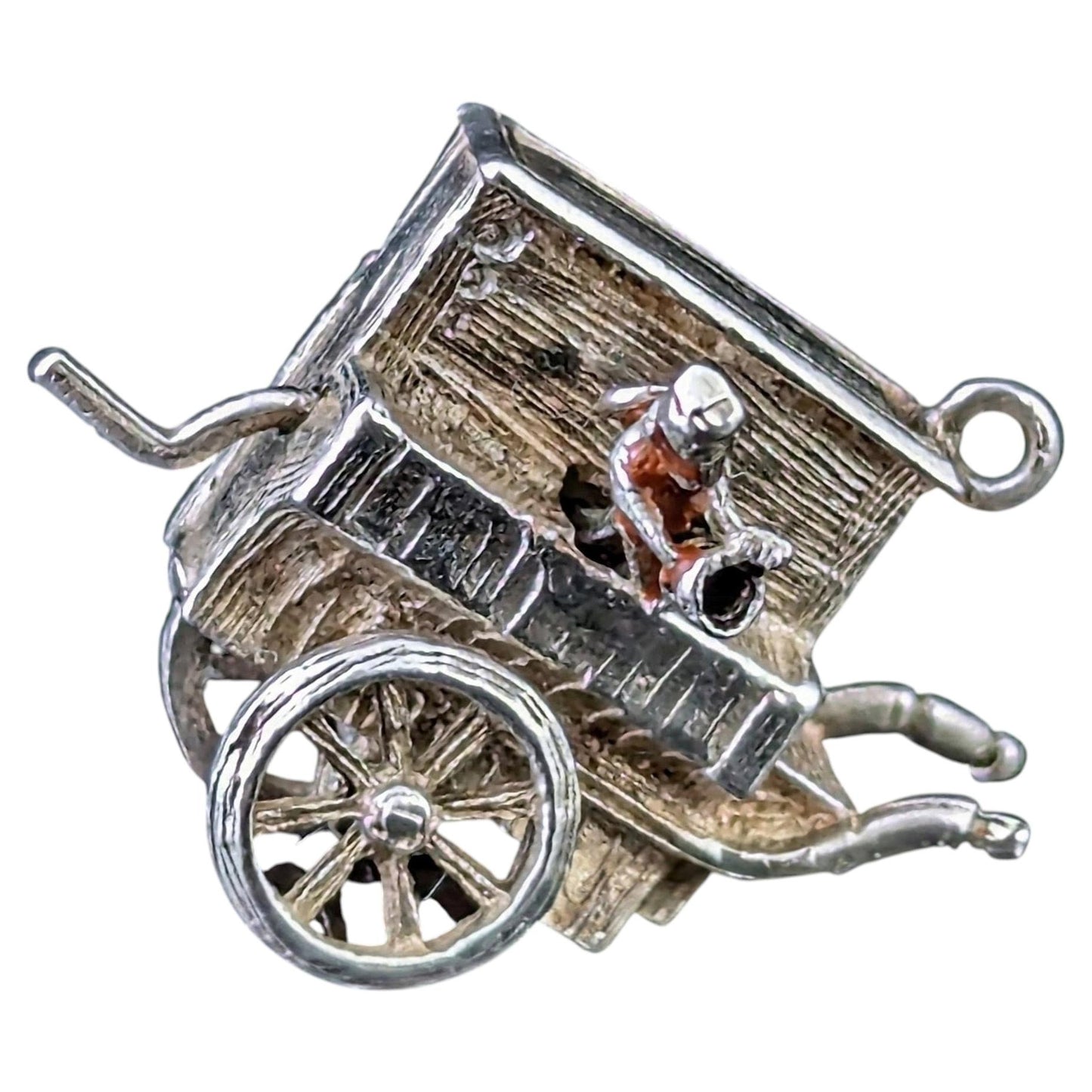 Vintage sterling silver cart charm, Articulated, Tiny pendant