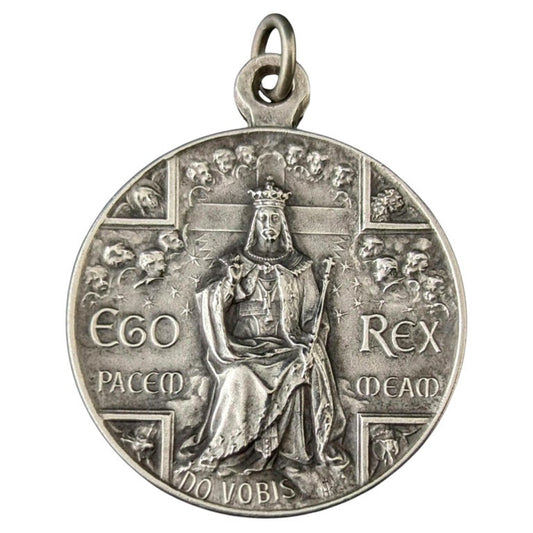 Antique French silver religious medallion pendant, Christ the King
