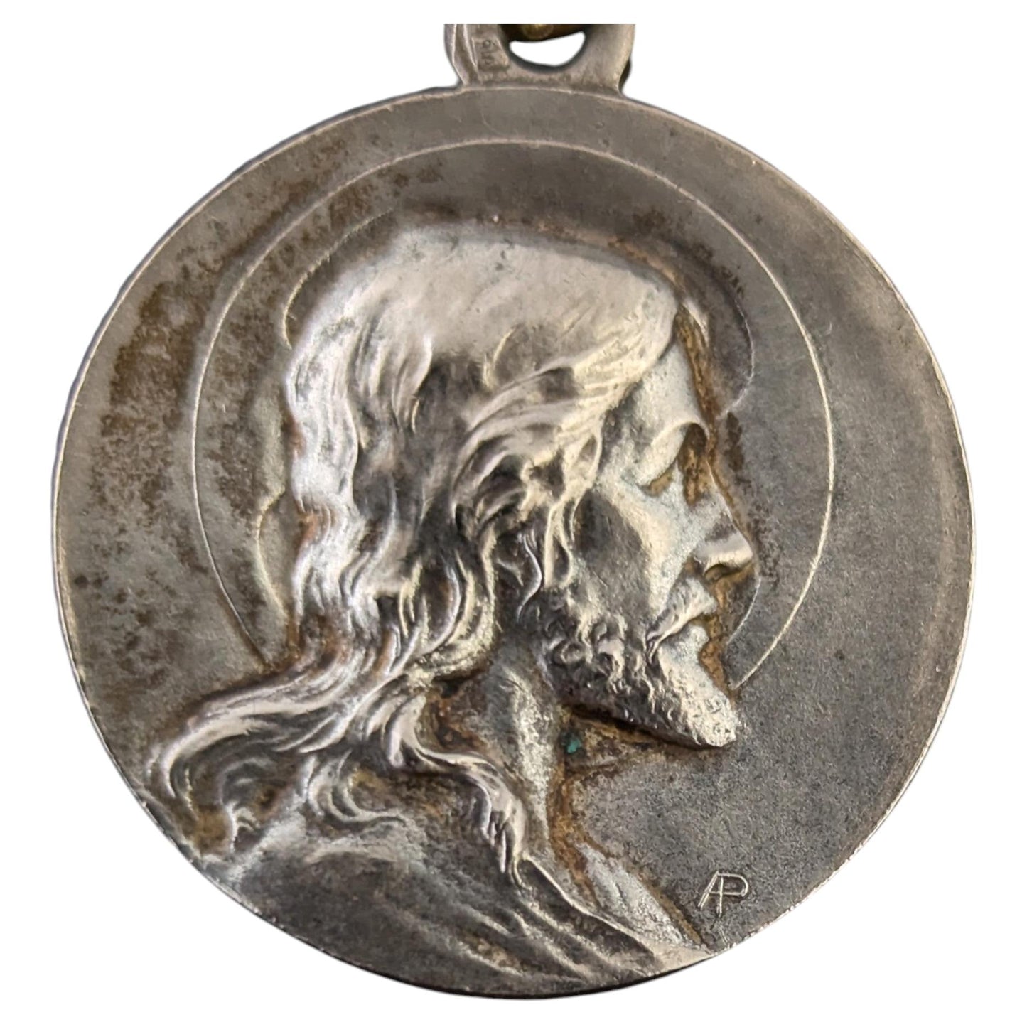 Antique French silver religious medallion pendant