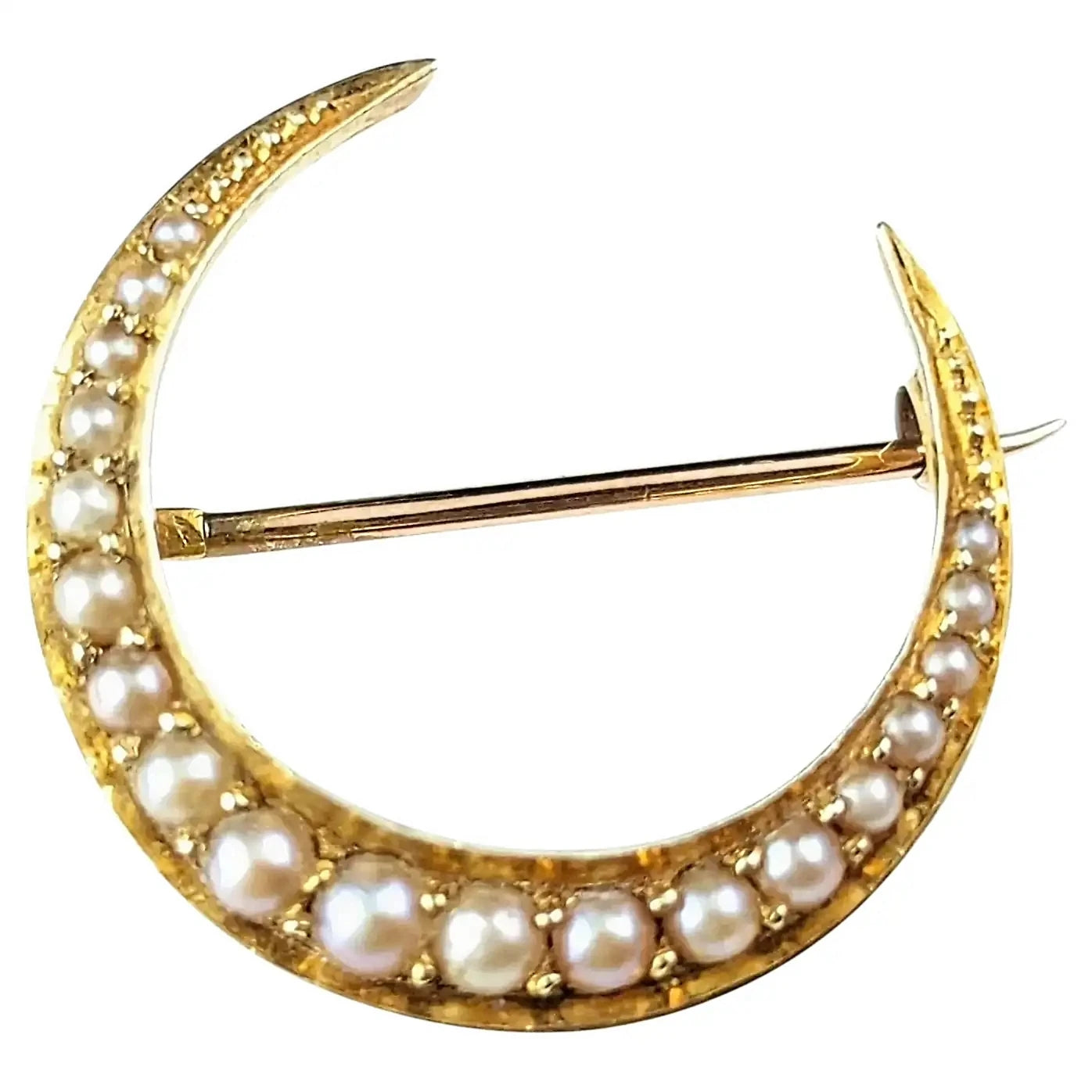 Antique 15ct gold Pearl Crescent moon brooch, Victorian