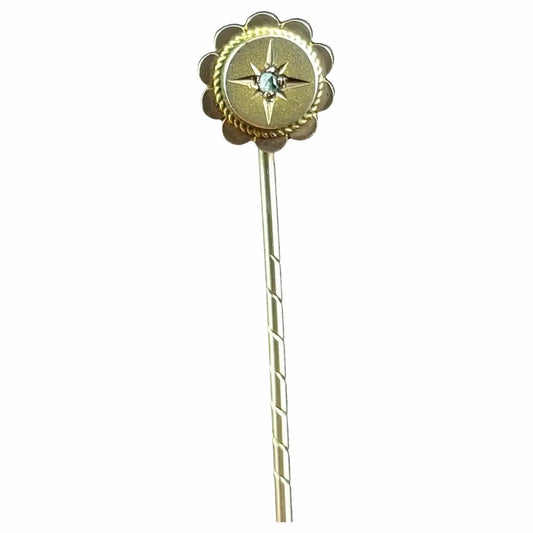 Antique 9ct gold and diamond stick pin, Gypsy set, star