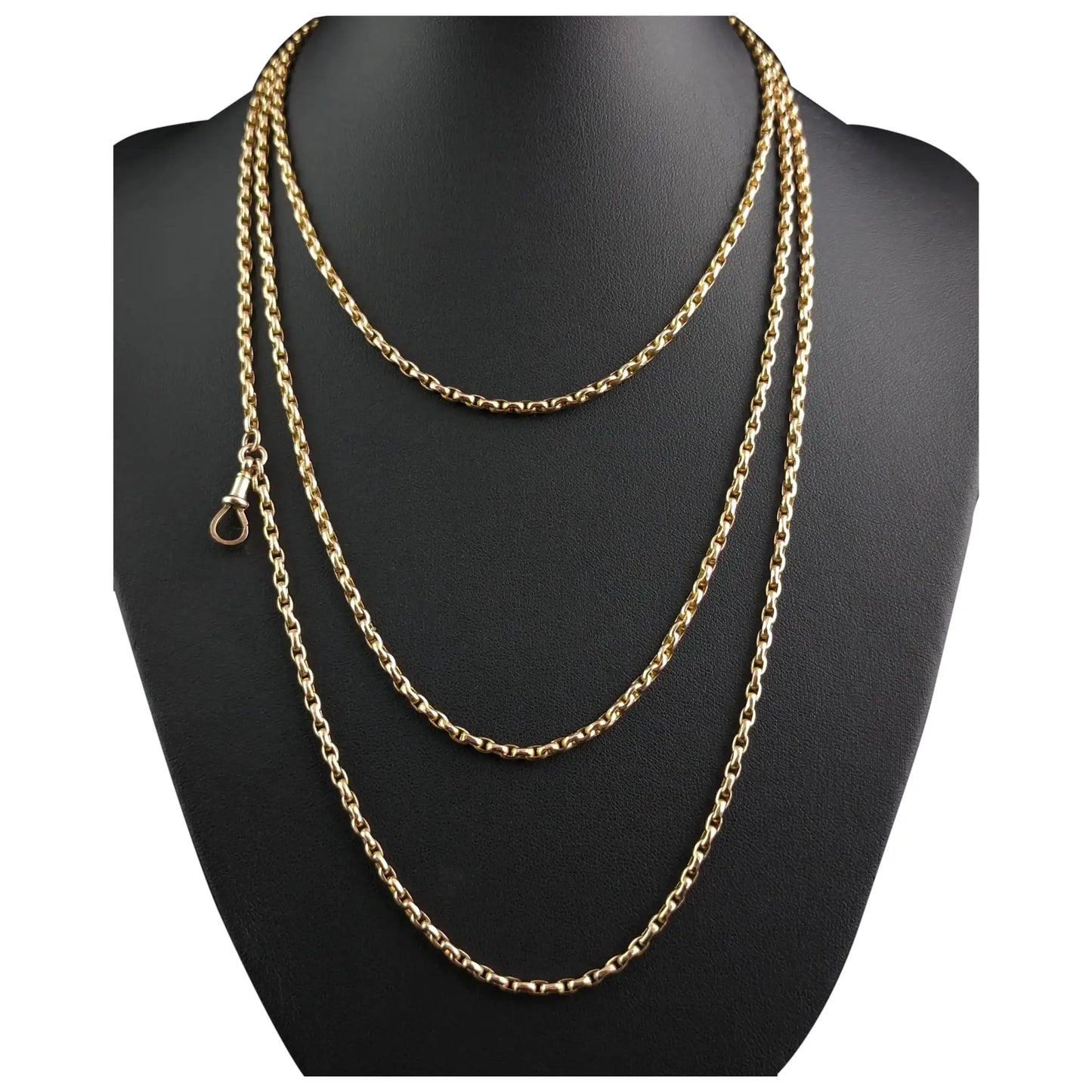 Antique 9k gold Long chain necklace, longuard, muff chsin, Victorian
