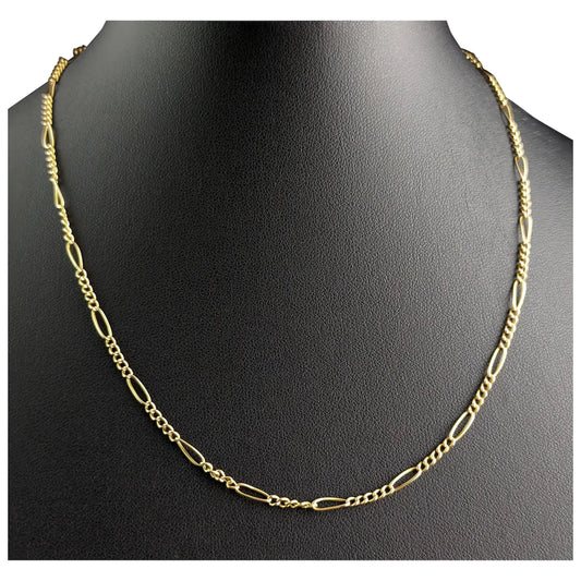 Antique 9ct gold figaro link chain necklace, Edwardian