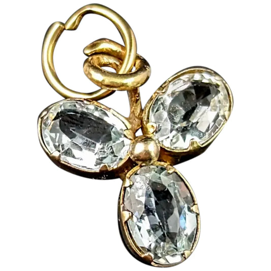 Antique Aquamarine shamrock pendant, charm, 9ct gold