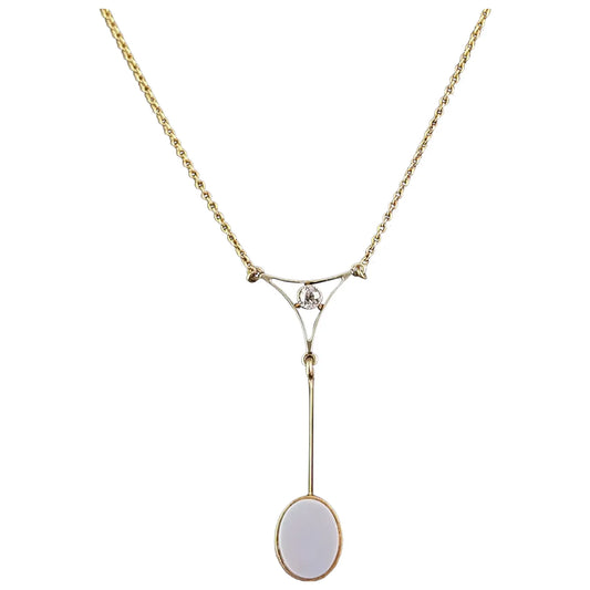 Antique Art Deco drop pendant necklace, Diamond and Sardonyx, 9ct gold