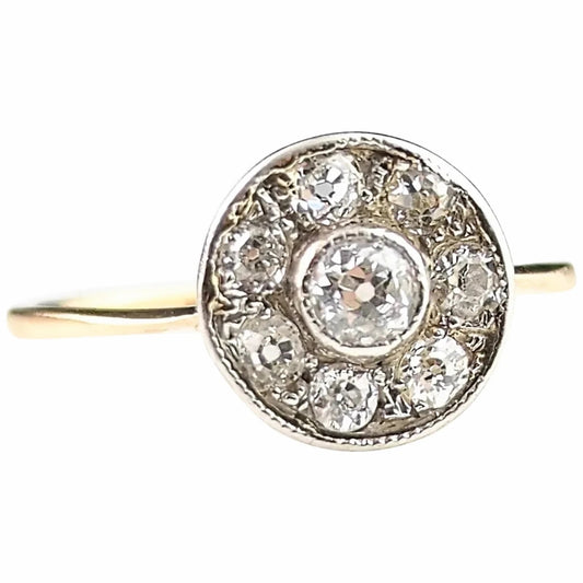 Antique Art Deco Diamond target ring, 18k gold, Engagement rings
