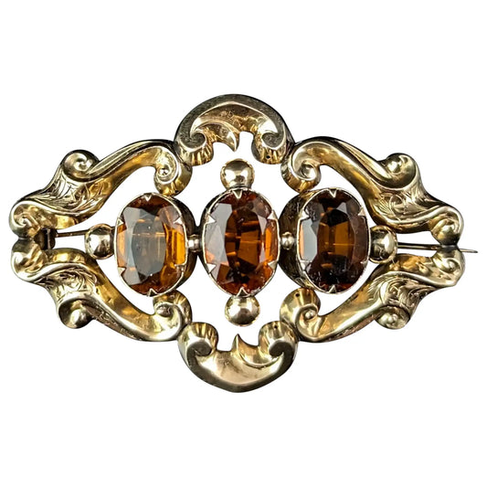 Antique Citrine pendant brooch, 9ct gold, Victorian