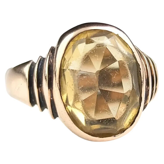 Antique citrine solitaire ring, 9ct gold, Victorian