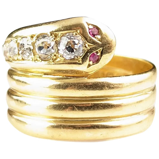 Antique Diamond snake ring, 18ct yellow gold, Ruby eyes