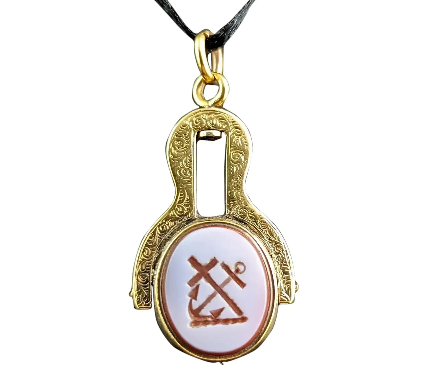 Antique Faith and Hope seal fob pendant, 9ct gold, Sardonyx and Bloodstone