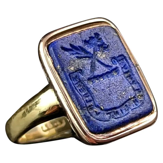 Antique Georgian Lapis Lazuli intaglio seal ring, 15ct gold, Signet ring