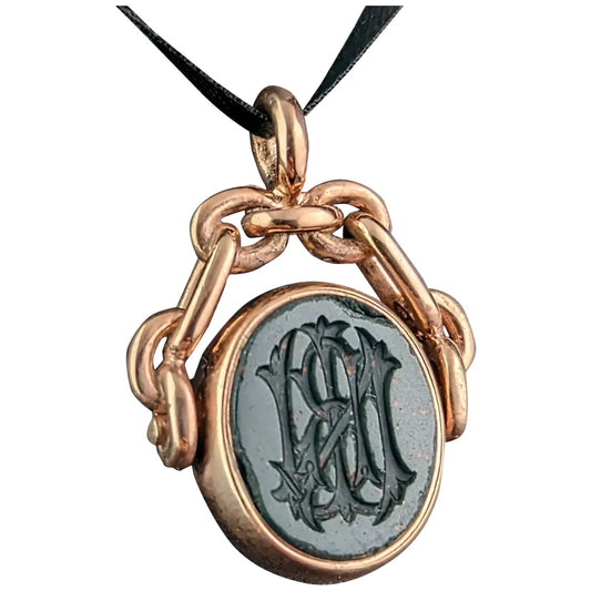 Antique intaglio swivel fob pendant, 10ct gold, Victorian