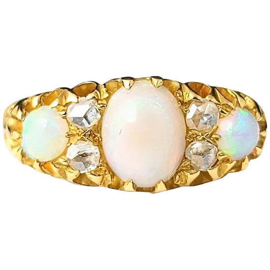Antique Opal and Diamond ring, 18ct yellow gold, Edwardian