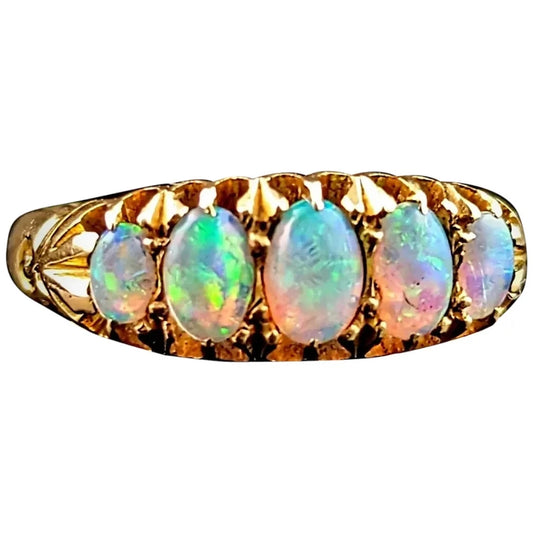 Antique Opal five stone ring, 18k yellow gold