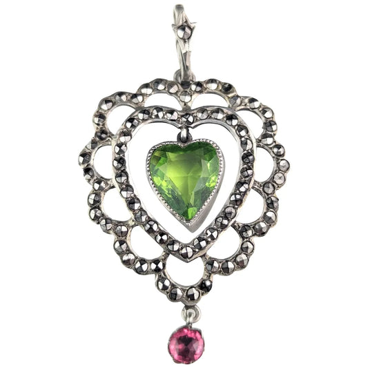 Antique Paste heart dropper pendant, 800 silver