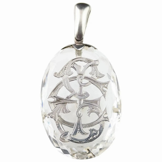 Antique Rock Crystal monogram pendant, sterling silver, Victorian