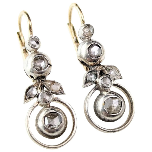 Antique Diamond flower earrings, 9ct gold and silver