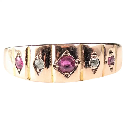 Antique Ruby and Diamond band ring, 9ct gold, Art Deco