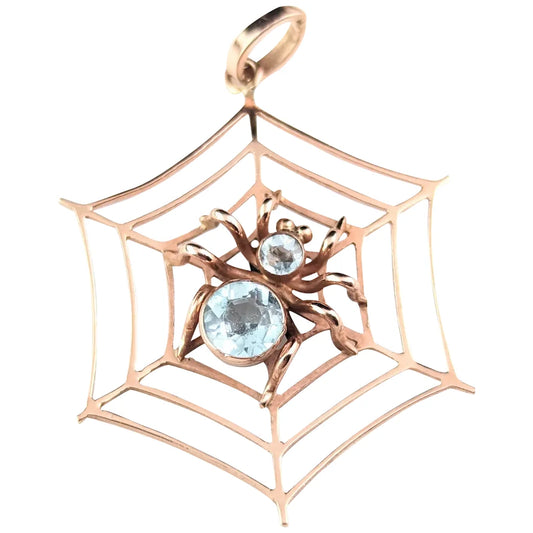 Antique Spider and Web pendant, Aquamarine, 9ct rose gold