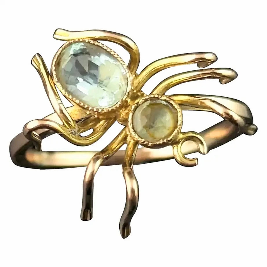Antique Spider conversion ring, 9ct gold, Spinel and paste