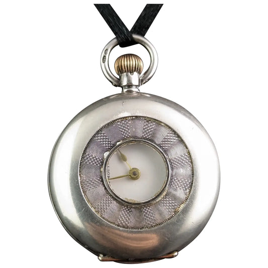 Antique Sterling silver half hunter pocket watch, fob watch